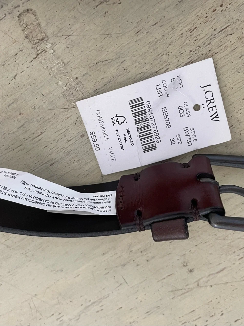 J. CREW Leather roller buckle belt in Brown Size 32 NWT $59.50 BW730